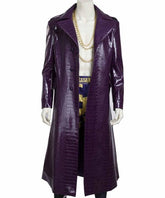 Suicide Squad Famous Joker Deep Purple Leather Trench Coat in Crocodile Patterns - MNCLeather